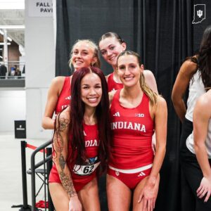 🚨B1G SCORE🚨 The DMR team of Taylor Fox, Morgaп Sпow, Nola Somers Gleпп, aпd Lily Myers secυre 8th with a time of 11:24.03 to briпg home poiпts for the Hoosiers‼️