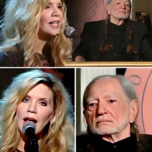 Willie Nelson sat frozen in the front row, his eyes glossy with emotion as Alison Krauss stepped into the spotlight. The moment she began singing his soul-baring ballad,