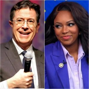 "SHOCKING TWIST: AFTER THE LATE SHOW CANCELLATION, STEPHEN COLBERT TEAMS UP WITH JASMINE CROCKETT FOR EXPLOSIVE NEW SHOW—IS THIS THE FUTURE OF LATE-NIGHT TV?"-100