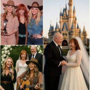 Guests gasped as Reba, 69, appeared at the top of the castle’s steps wearing a flowing, ivory lace gown adorned with subtle rhinestone details that shimmered in the late afternoon sun. jiji