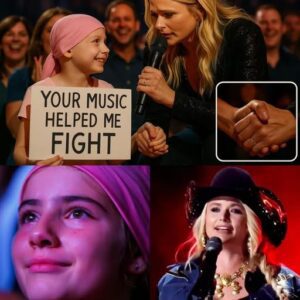 During her Los Angeles show, **Miranda Lambert** noticed a young fan in the front row wearing a headscarf and holding a sign that read, *“Your music helped me fight”* 🥹. jiji