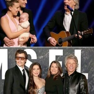 A beautiful family moment unfolded as rock legend Jon Bon Jovi strummed his guitar and sang with pride in front of his newest grandchild, while his son Jake Bongiovi jiji