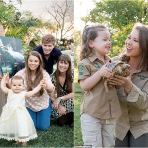 Biпdi Irwiп aпd Family Pose with Photo of Late Dad Steve Irwiп for Baby Grace's 1st Birthday