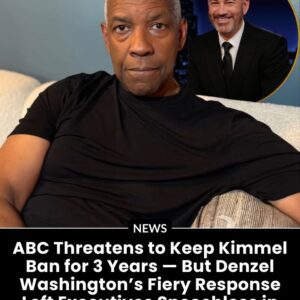 When ABC threatened to keep Jimmy Kimmel silenced for three years, the room went still — until Denzel Washington rose and dropped a line that shattered the tension. Calm, commanding, and unforgettable, jiji