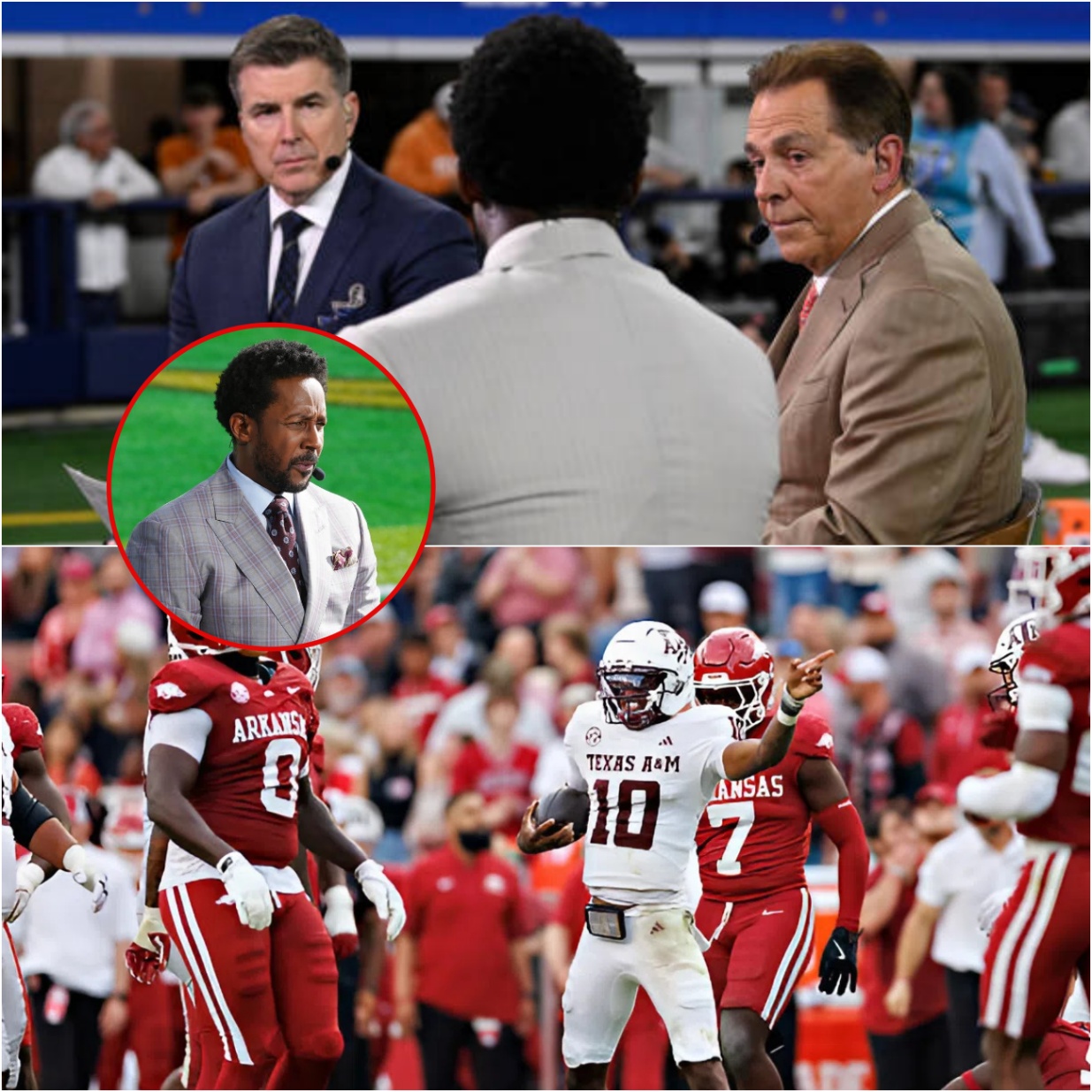 🔥 BREAKING COLLEGE FOOTBALL NEWS: Desmond Howard Sparks Outrage With Controversial Take — Nick Saban Fires Back With a Chilling Five-Word Warning After Texas A&M’s 45–42 Win Over Arkansas