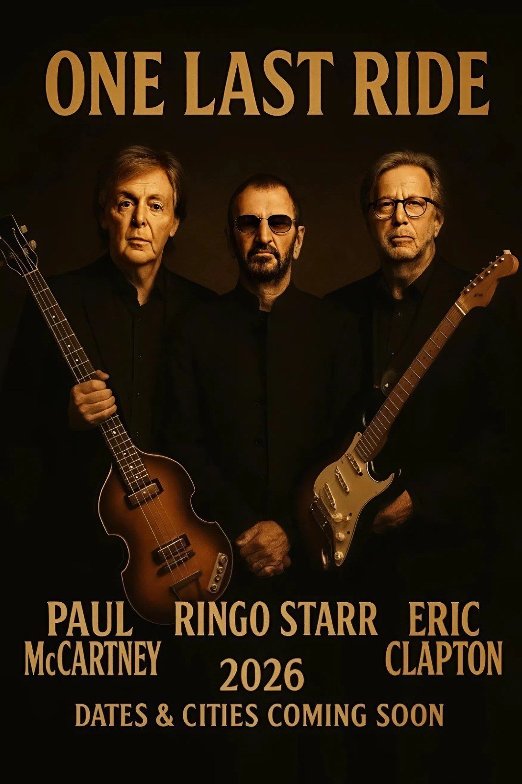 ERIC CLAPTON, PAUL McCARTNEY AND RINGO STARR ANNOUNCE 2026 TOUR TITLED ‘ONE LAST RIDE’ — A SOUL-STIRRING HISTORIC REUNION AWAKENING THE IMMORTAL SPIRIT OF ROCK & ROLL 🎸✨