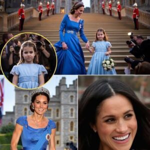 LAST NIGHT AT WINDSOR — 12-YEAR-OLD PRINCESS CHARLOTTE CAUSED A FEVER WHEN KINDLY HELPED HER MOTHER UNTRUCT ON THE RED CARPET AFTER A SENSITIVE QUESTION ABOUT MEGHAN MARKLE...