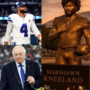 AFTER THE LOSS OF MARSHAWN KNEELAND — DAK PRESCOTT AND JERRY JONES ANNOUNCE $2.5 MILLION BRONZE STATUE AT AT&T STADIUM — AND ONE MYSTERIOUS INSCRIPTION LEAVES AMERICA IN TEARS - LINHTITT