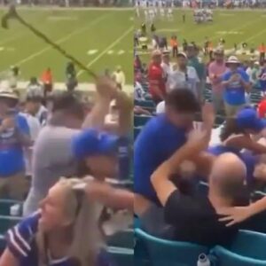 Male & Female Buffalo Bills Fans Fight Each Other In Front Of Their Kids, Old Man Starts Swinging His Cane During Bonkers Scene In The Stands At Miami [VIDEO] jiji